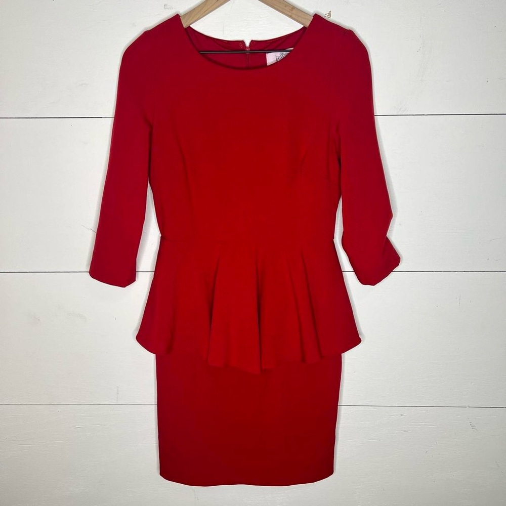 Badgley Mischka Crimson Long Sleeve Peplum Sheath Dress